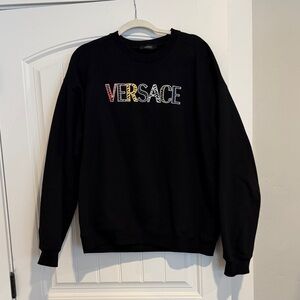 Versace Multicolor Logo Black Crewneck Sweater